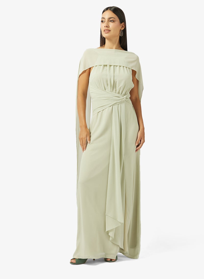 TFNC Neck Tie Front Waist Knot Detail High Neck Maxi Dress - Image 1